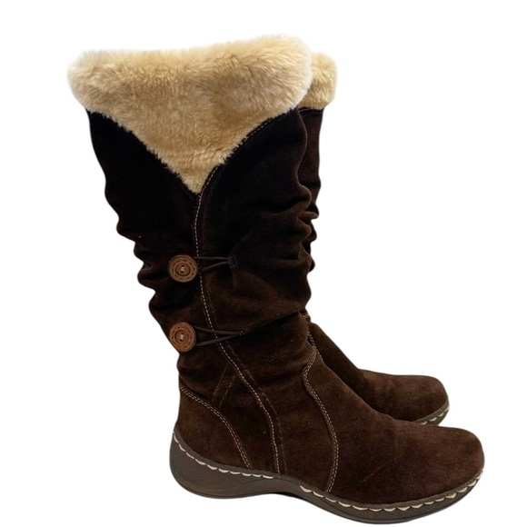 BareTraps Women's Esha Leather Suede Dark Brown w/Faux Fur 90s Retro Size 7.5 - Picture 1 of 9